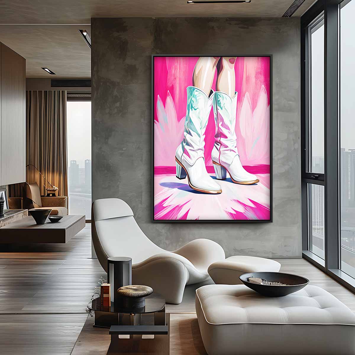 Glanzende Westerse Laarzen – staand kunstwerk voor modern interieur