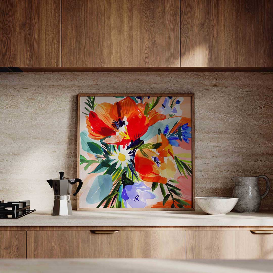 Bloemen in levendige kleuren – culinaire wandkunst als vierkante poster