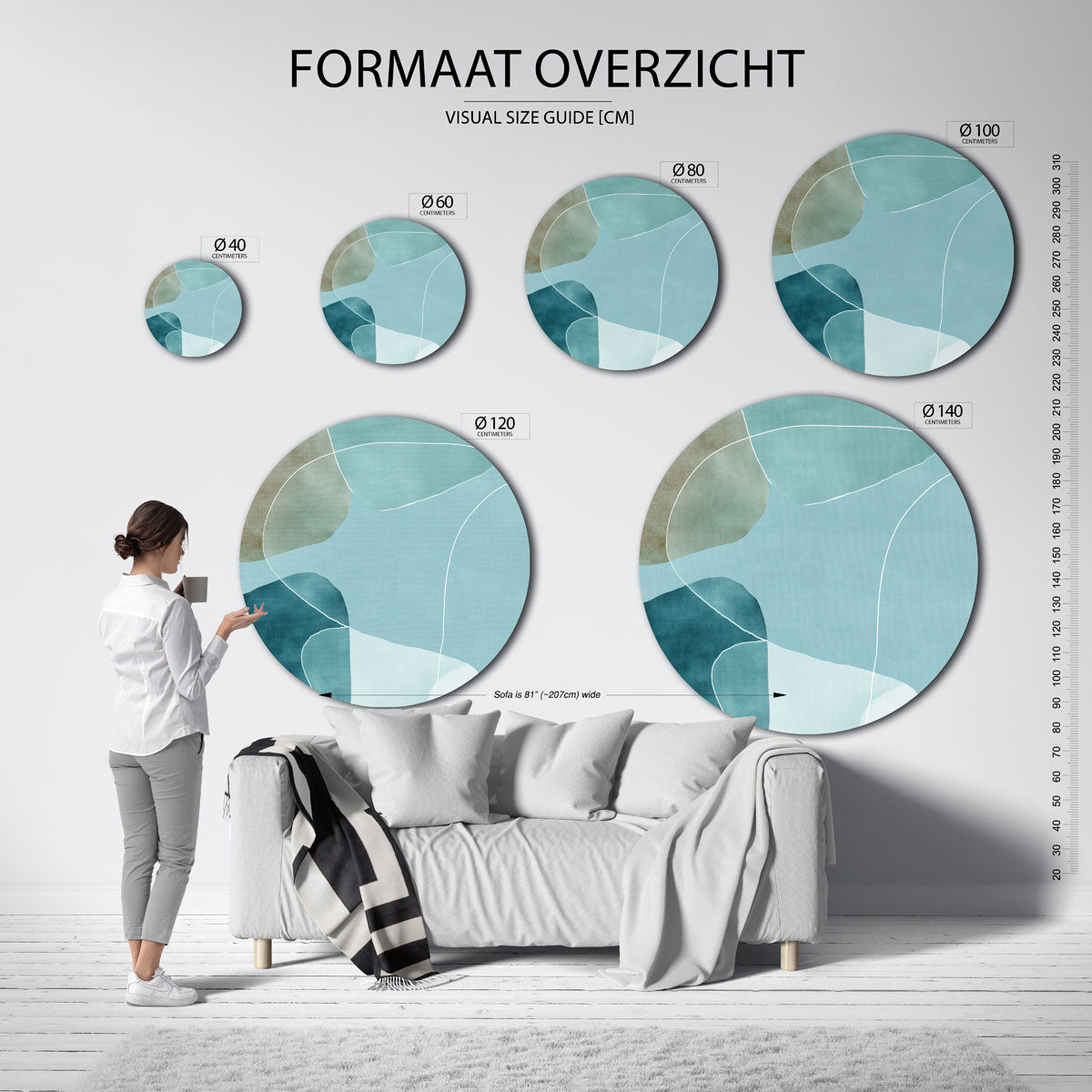 Abstracte vormen – ronde muurdecoratie met vrouwelijk portret