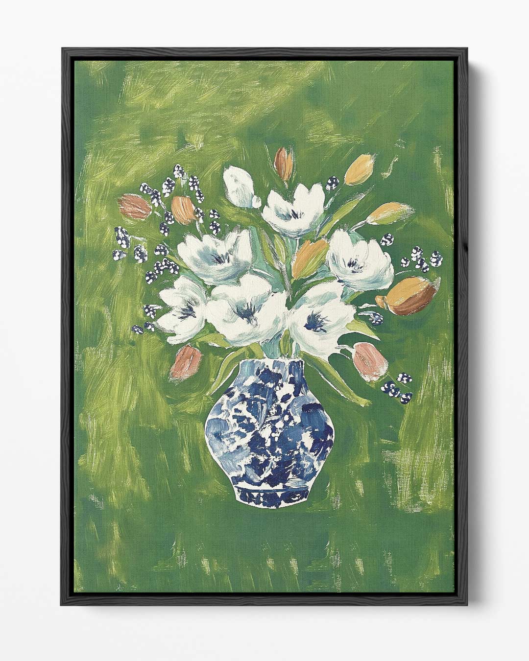 Bloemenpracht in Blauwe Vaas – portret kunstwerk als wanddecoratie