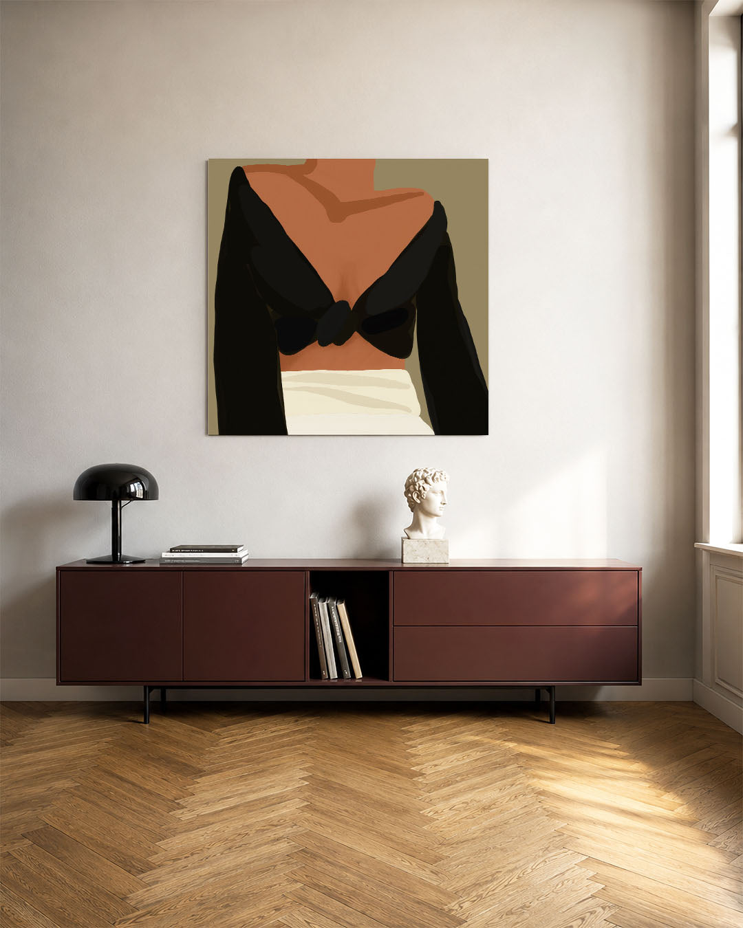Stijlvolle vormen kunstwerk – tweede productweergave – dit kunstwerk toont een compositie van vloeiende lijnen en