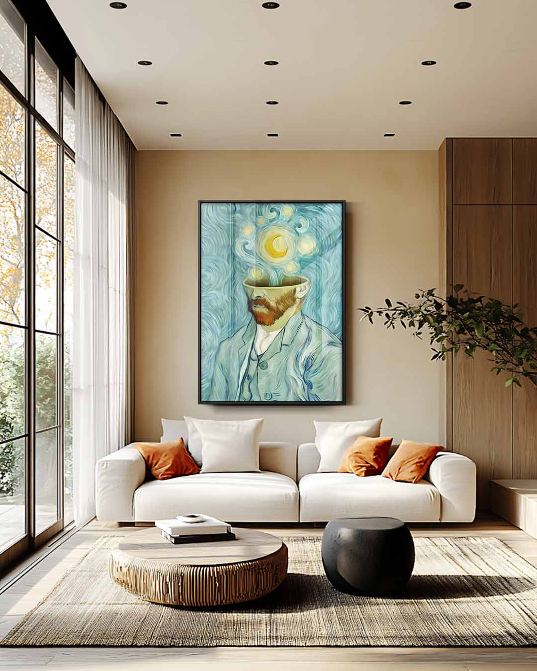 Surrealistische Sterrennacht Portret – staand kunstwerk voor modern interieur