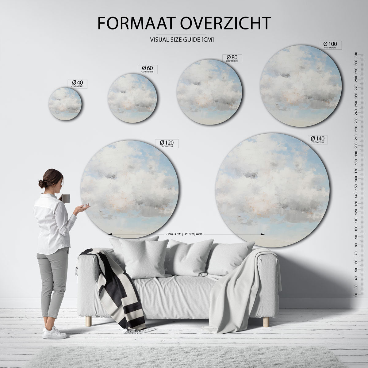 Lucht en wolken – ronde muurdecoratie met kleur en vorm