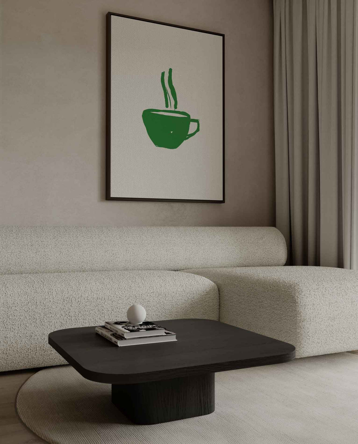 Groene Koffiekop Illustratie – dibond wanddecoratie in staand formaat