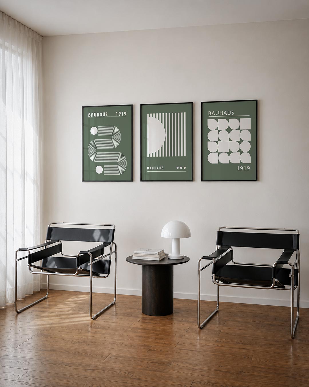 Lijnen en vormen posterset – tweede productweergave – deze posterset in drie delen toont een vloeiend lijnenspel met witte