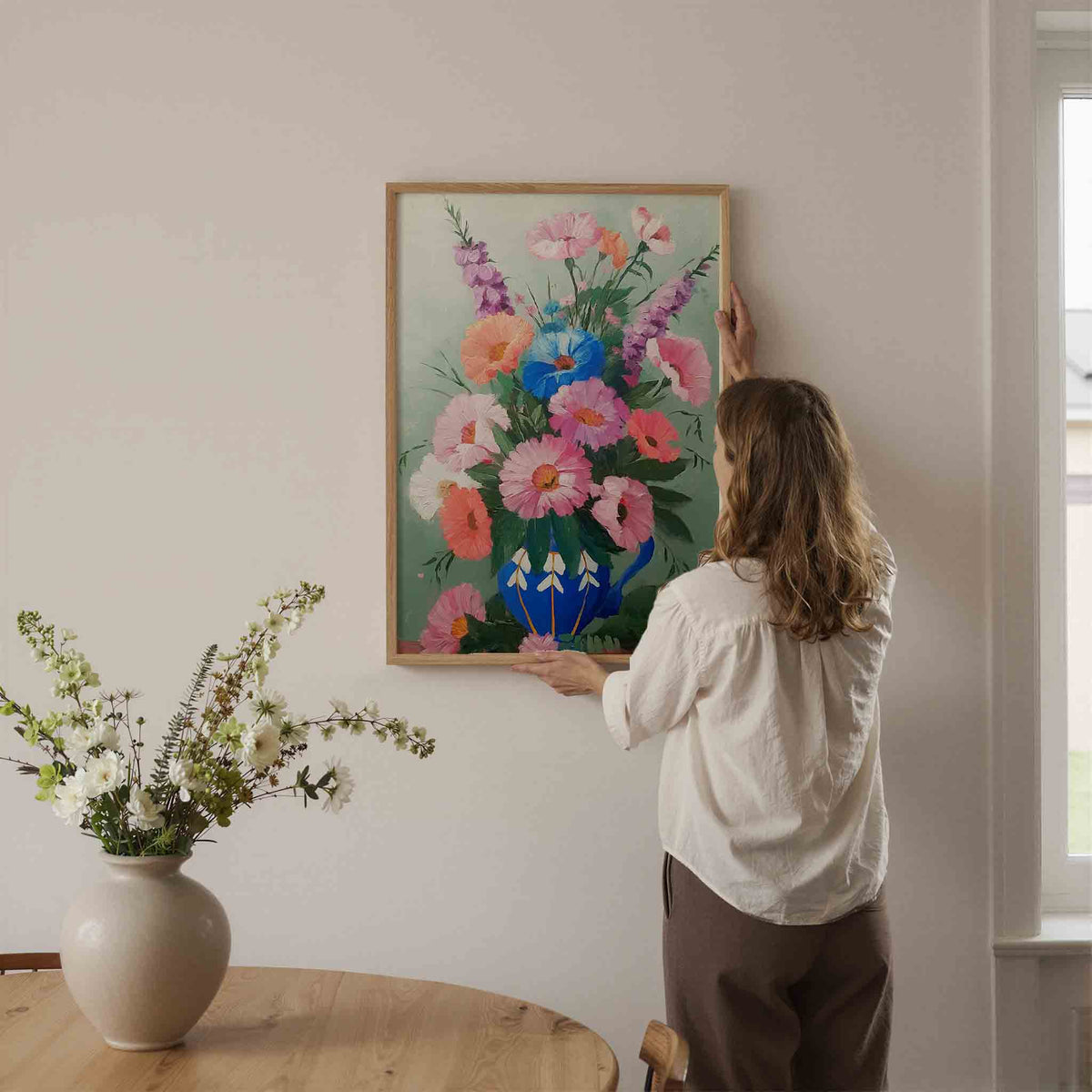 Bloemen in vaas – dromerige illustratie als portret poster