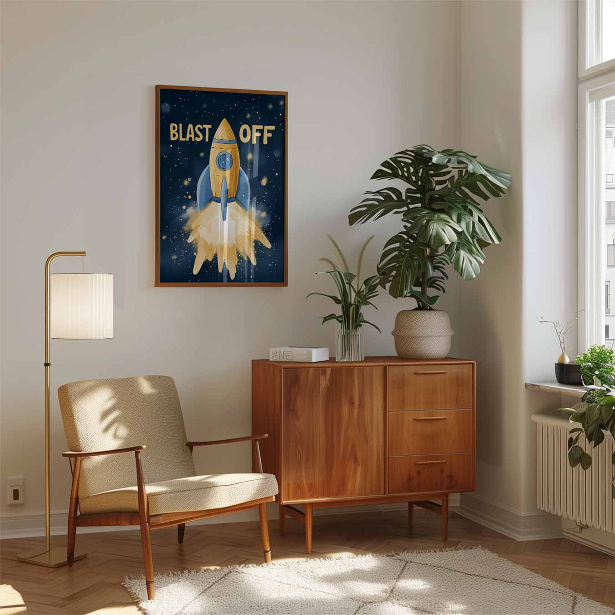 Ruimteavontuur Rakettenposter – speelse wandkunst als portret kinderposter