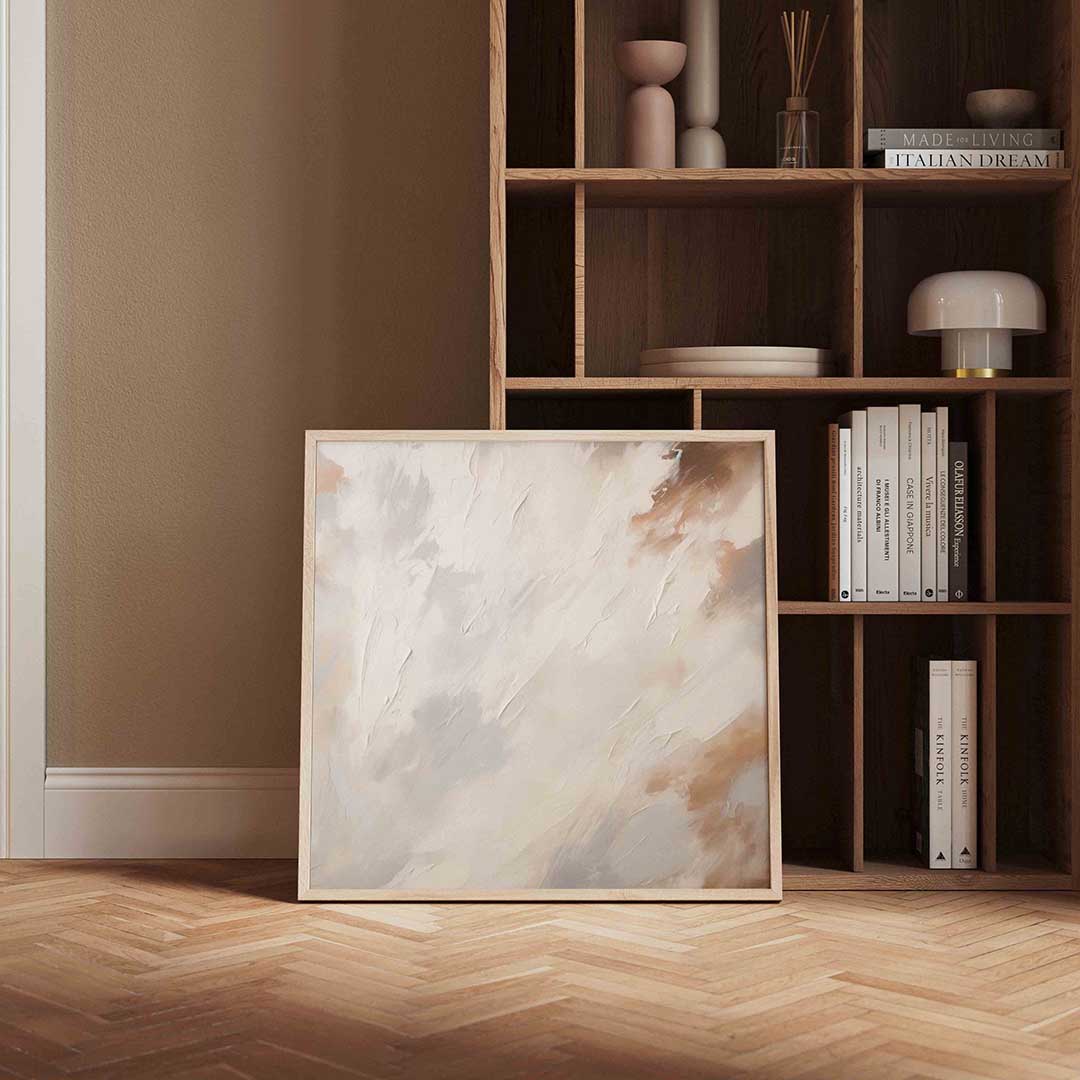 Abstracte beige en grijze – vierkante wanddecoratie met kleur en vorm van WallArtistic