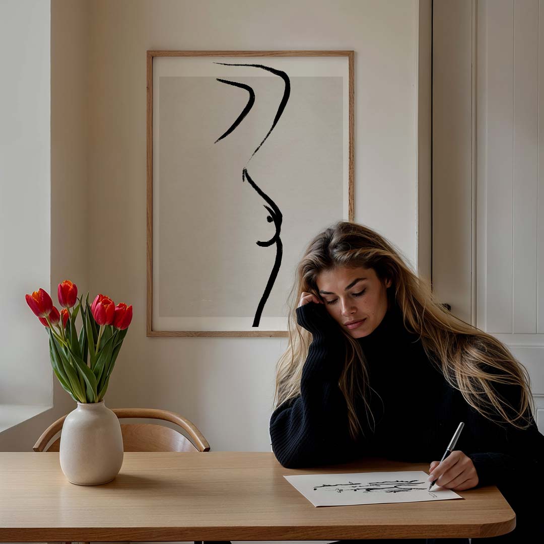Elegante Lichaamssilhouet – lijntekening poster in staand formaat