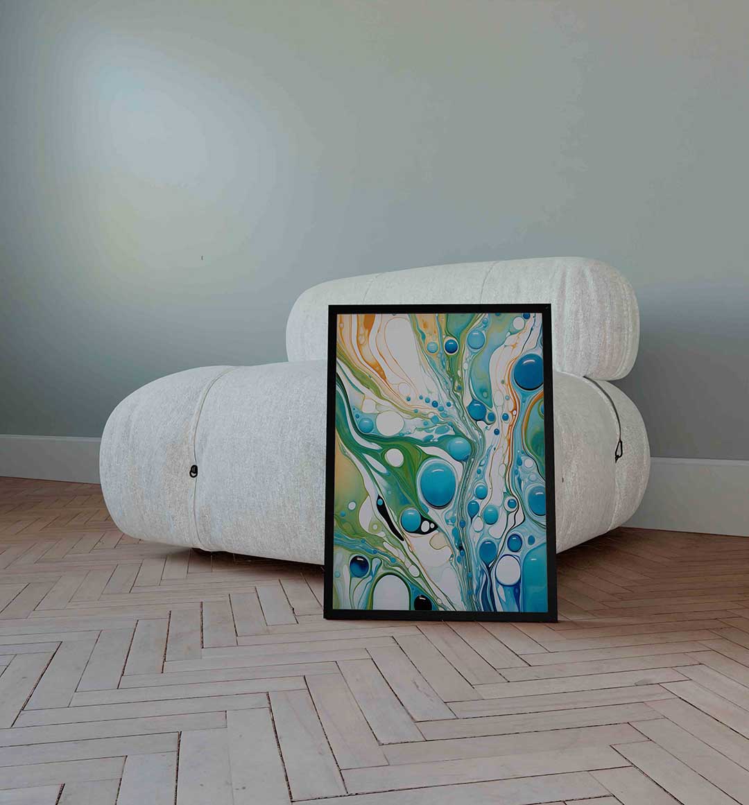 Abstracte blauwe en groene vormen – grafische wandkunst als portret poster