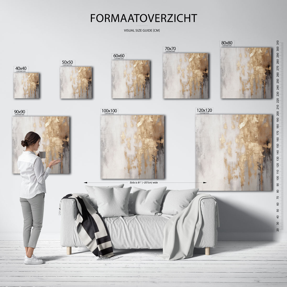 Abstracte beige en grijze – vierkante muurposter met abstracte vormen