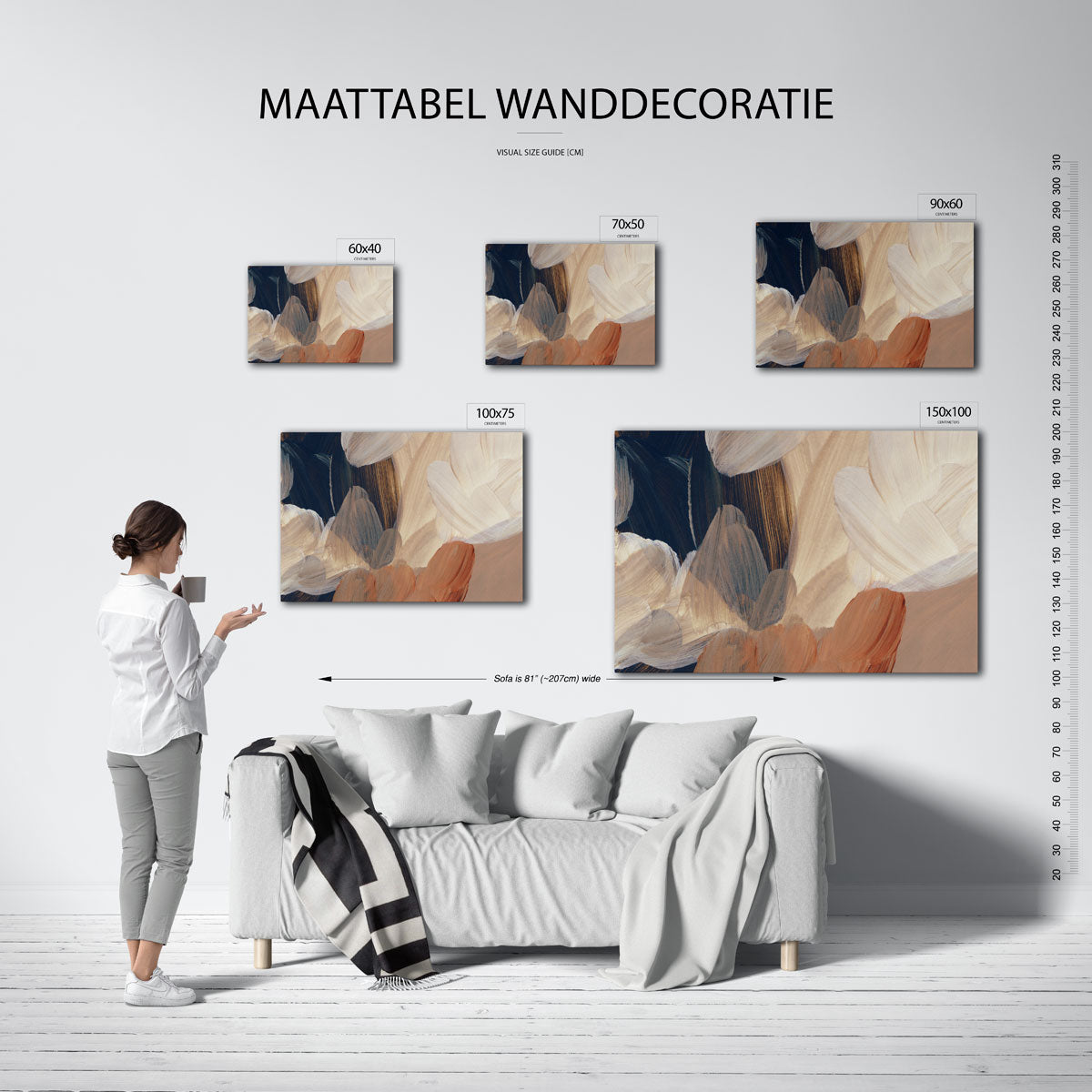 Organische penseelstreken – moderne liggende wandkunst