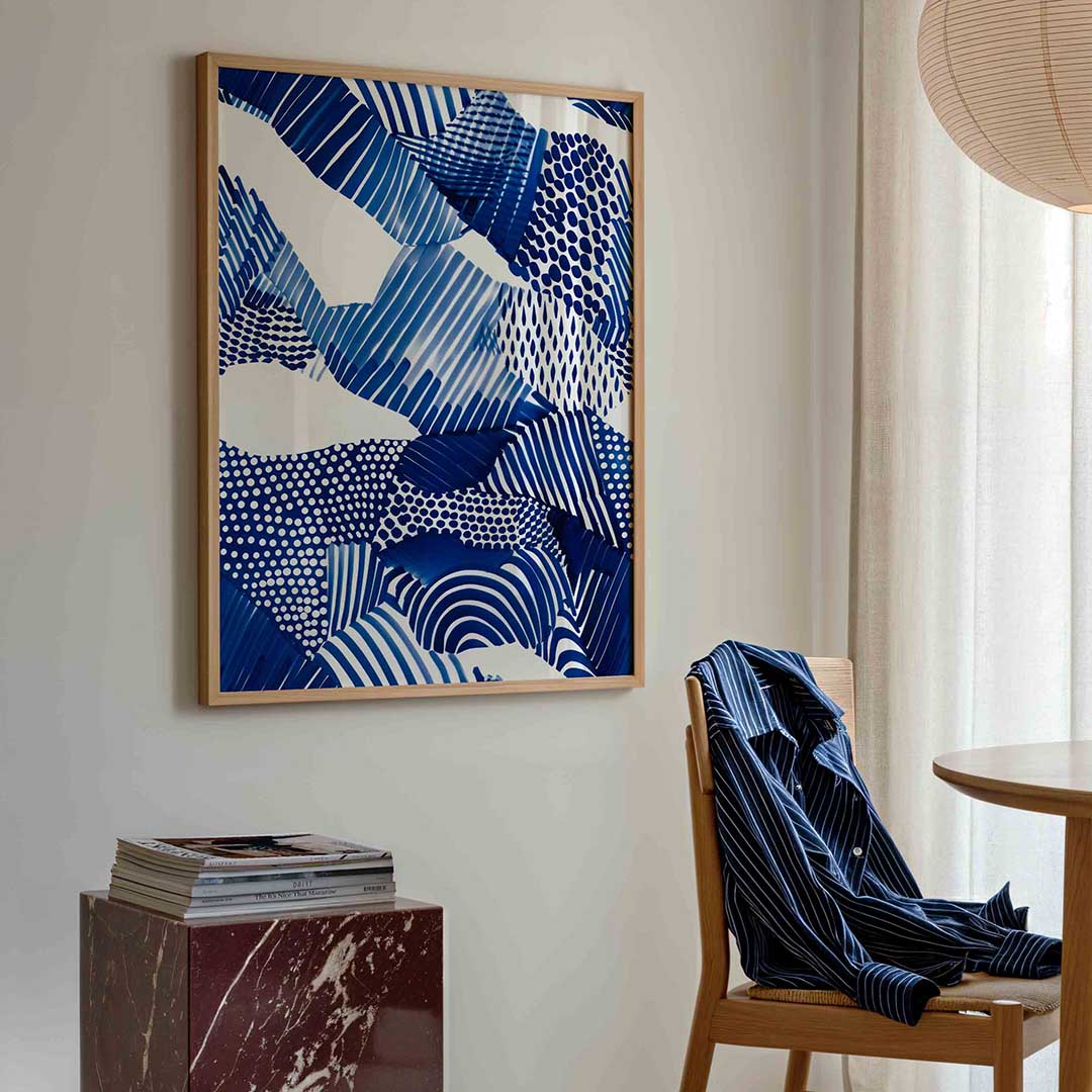 Abstracte blauwe patronen – kleurrijke illustratie poster in staand formaat