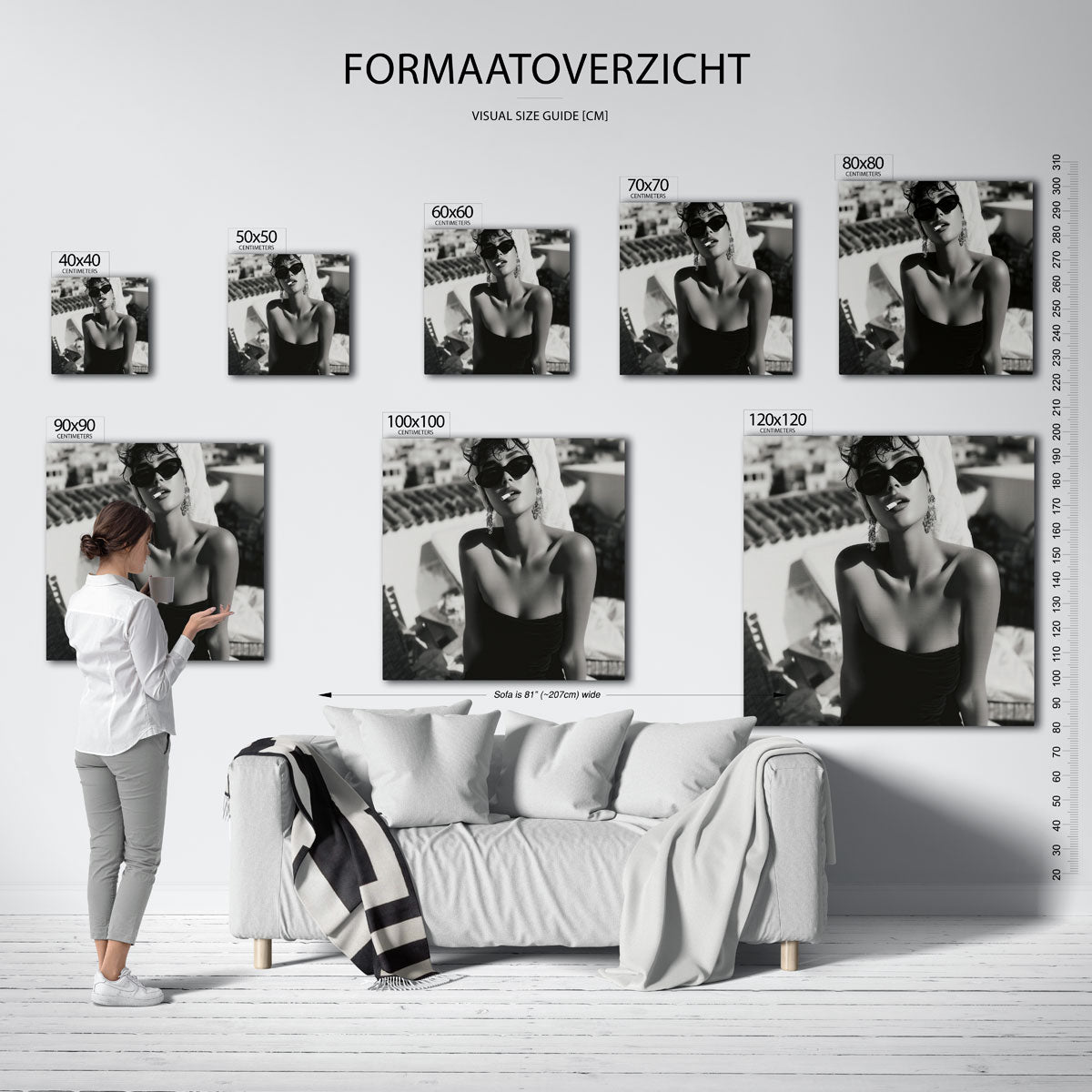 Vrouw met zonnebril – kleurrijke vierkante muurposter in Pop Art stijl