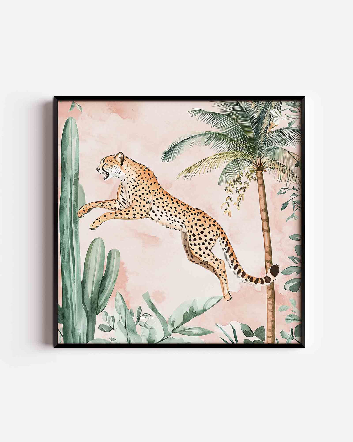 Springende cheetah – vierkante dierenposter als wanddecoratie