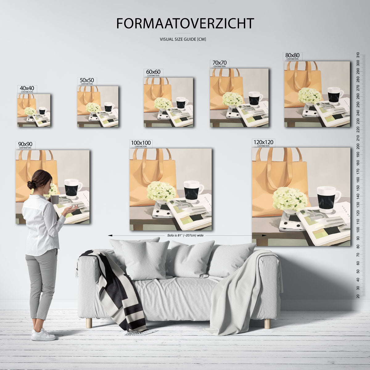 Stilleven met tas en koffie – vierkante muurposter met kleurrijke vormen