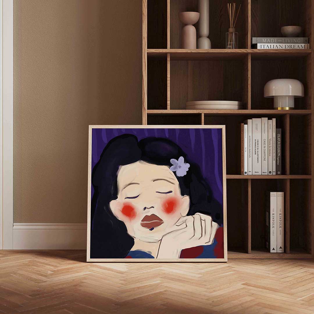 Slapend gezicht – kleurrijke vierkante wanddecoratie van WallArtistic
