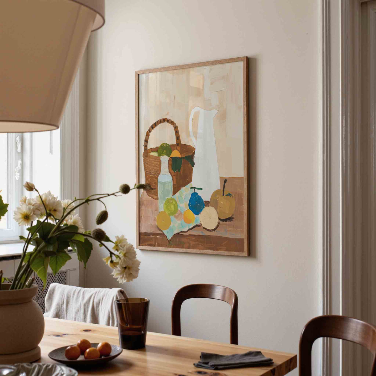 Stilleven met fruit en kan – eigentijdse illustratie poster in staand formaat