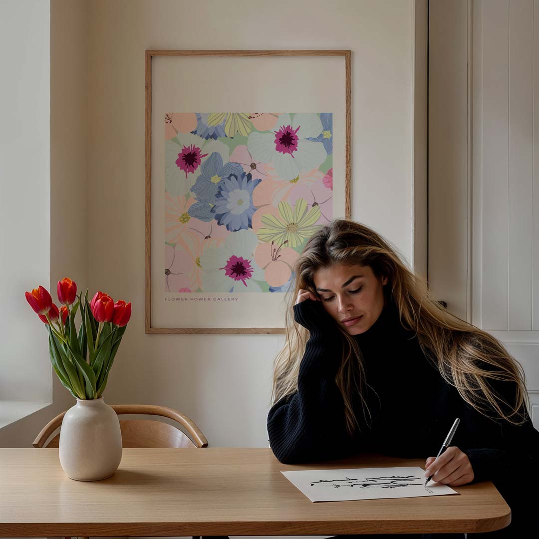 Bloemenexplosie – staande muurposter met tekst en typografie