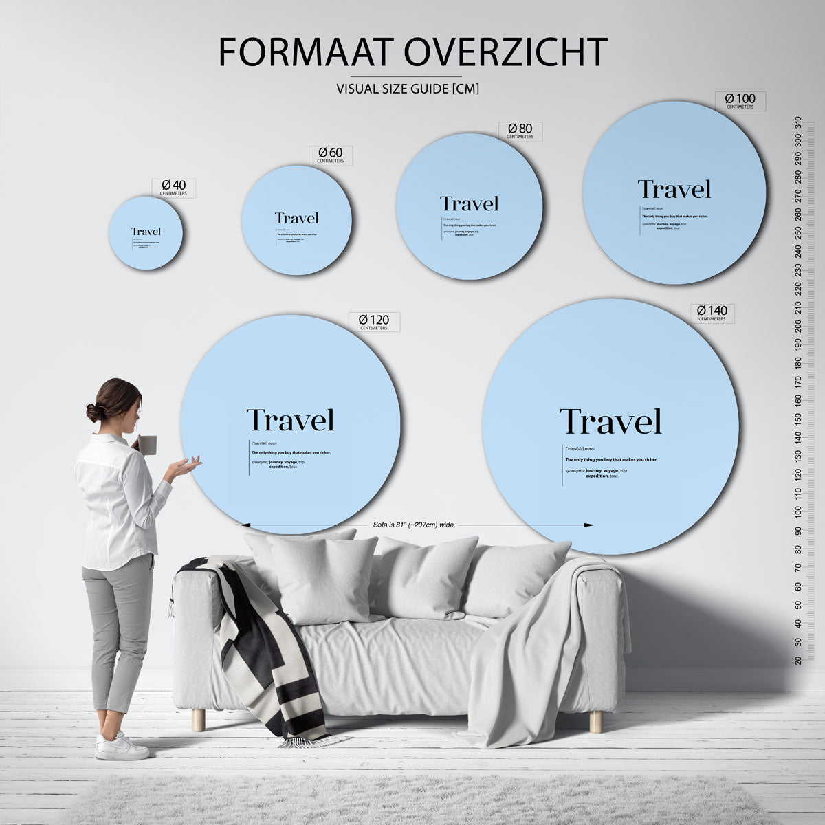 Travel definitie – abstracte wandkunst als muurcirkel van WallArtistic