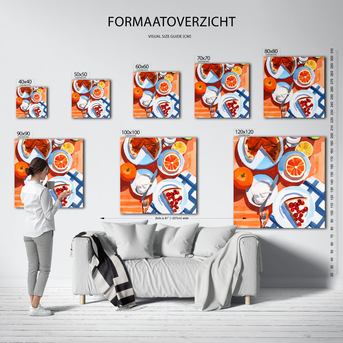 Fruit en taart – vierkante muurposter voor keuken of eethoek