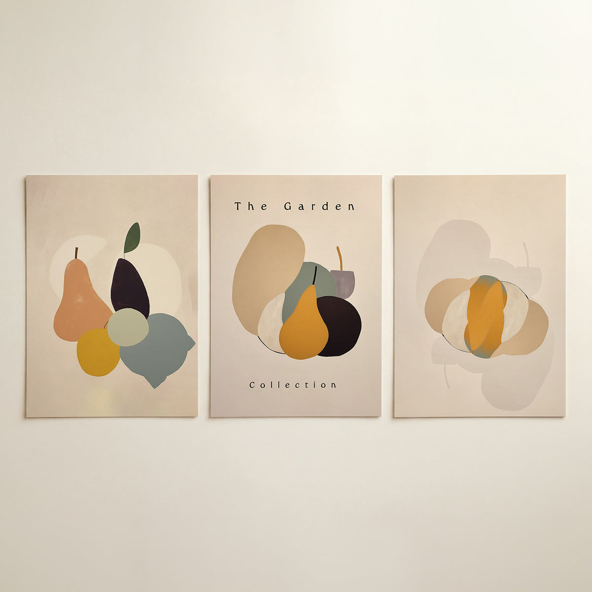 Vorm en kleurenspel – driedelige posterset in tweede interieur