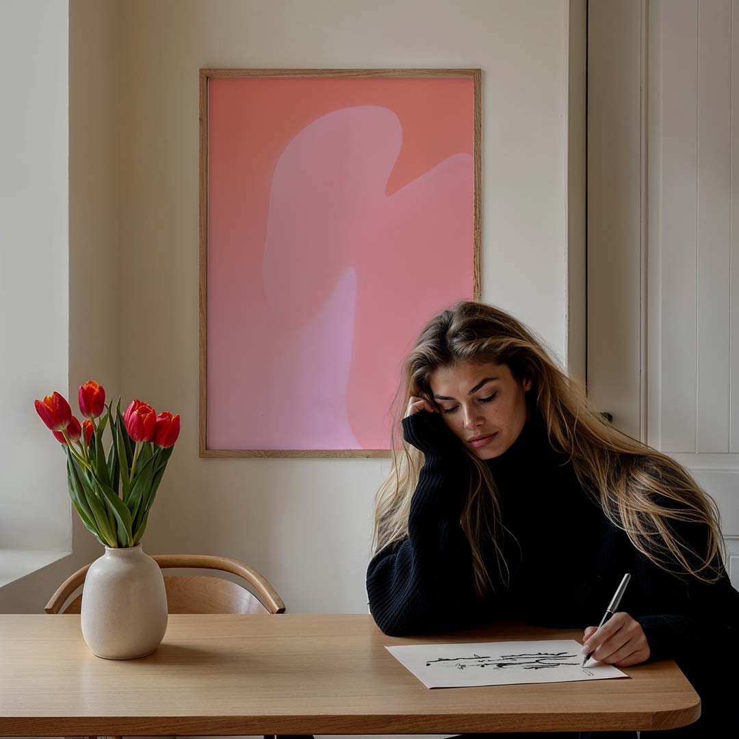 Dromerige Roze Abstracte – staande muurposter met kleurrijke abstracte vormen