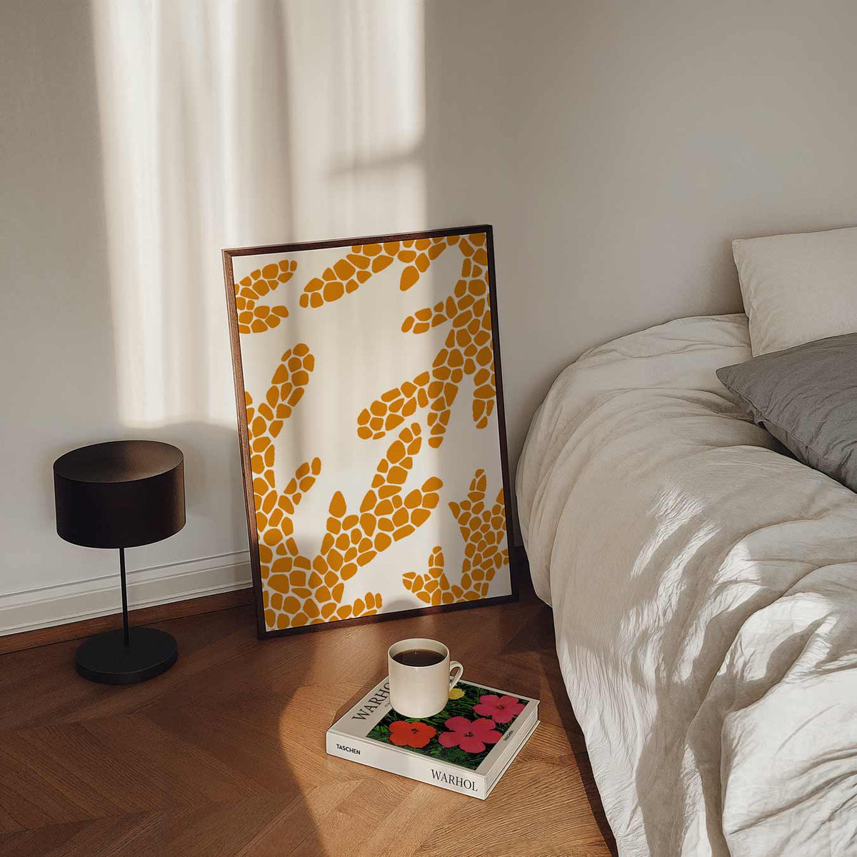 Stijlvolle Oranje Abstracte – staande zeedieren wanddecoratie van WallArtistic