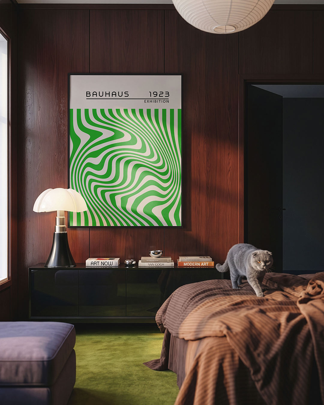 Golvend lijnenspel – geometrische Bauhaus poster in staand formaat