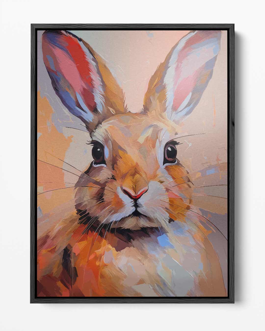 Schilderij van een nieuwsgierige haas – portret kunstwerk als wanddecoratie