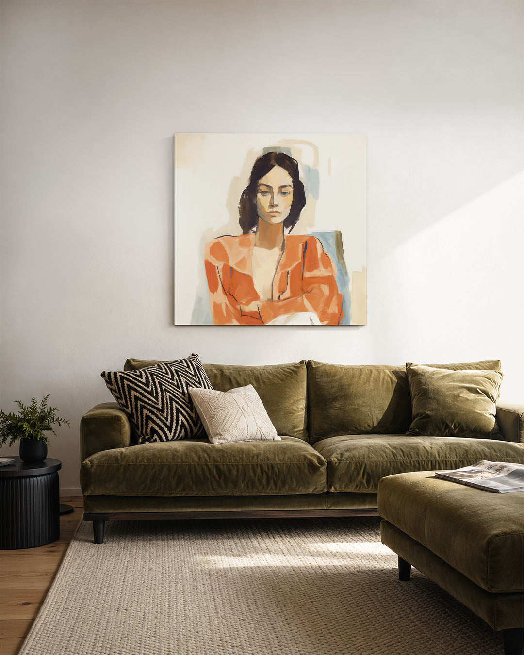 Portretstudie kunstwerk – derde productweergave – dit werk toont een vrouwelijk portret met vloeiende lijnen en zachte