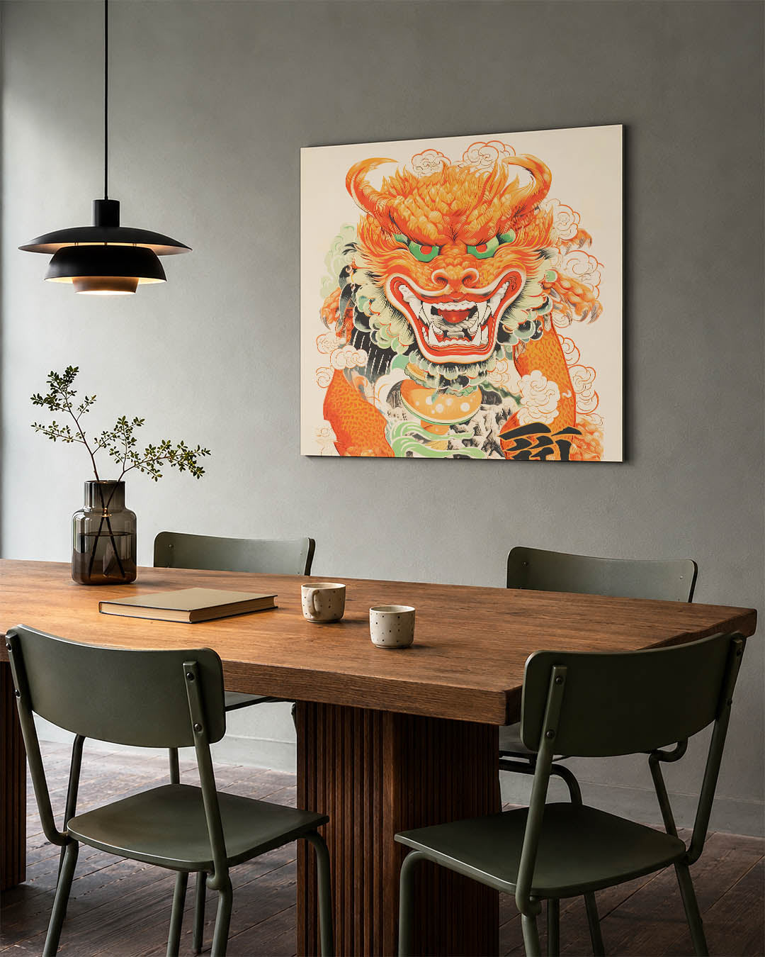 Dynamische draak illustratie kunstwerk – tweede productweergave – dit kunstwerk toont een levendige draak met gedetailleerde