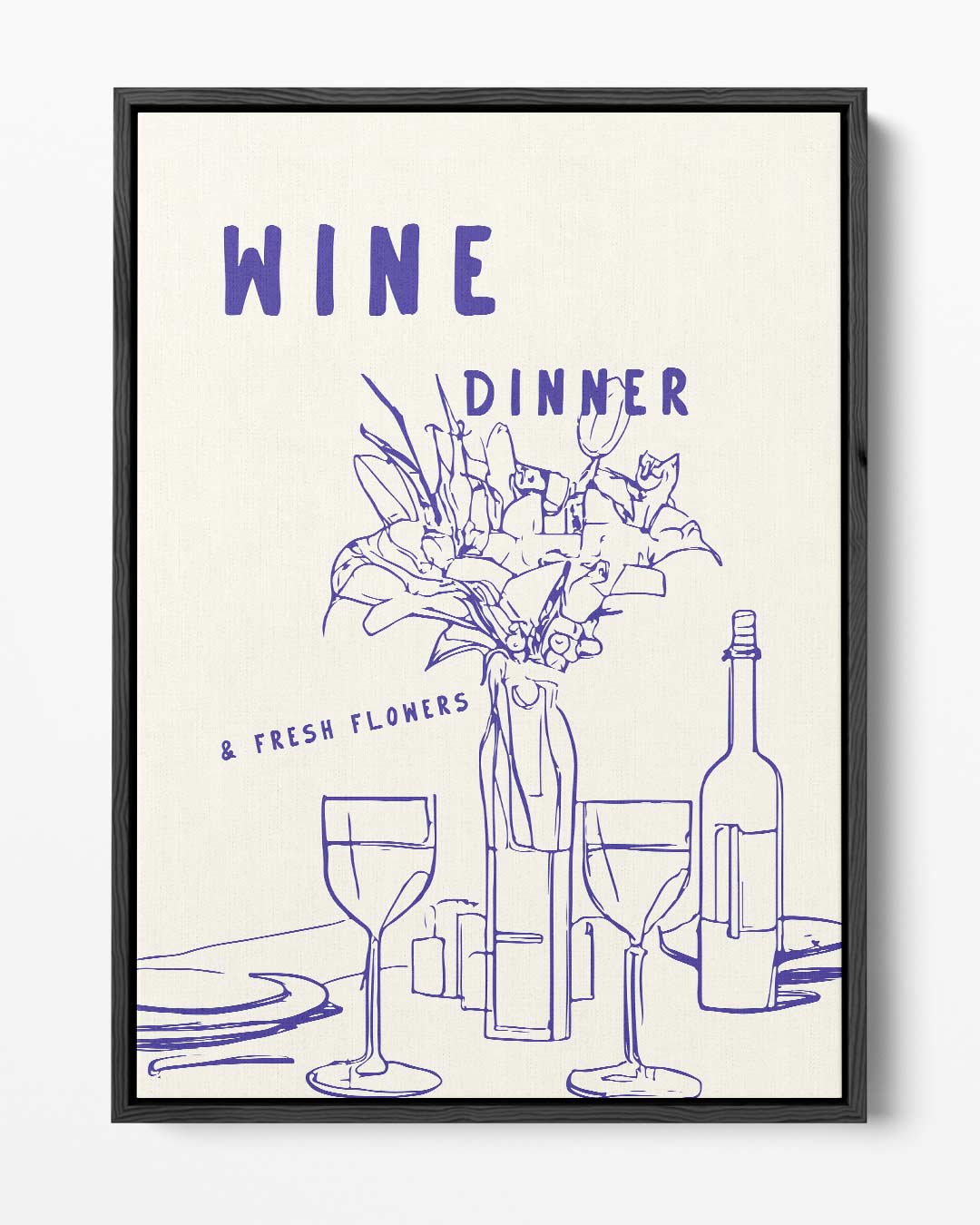 Wijn en Bloemen Diner Illustratie – portret kunstwerk als wanddecoratie