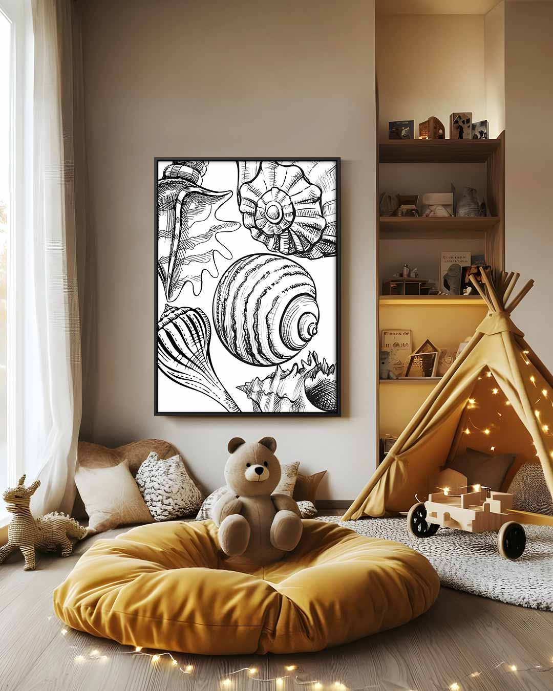 Schelpen Illustratie – dibond wanddecoratie in staand formaat