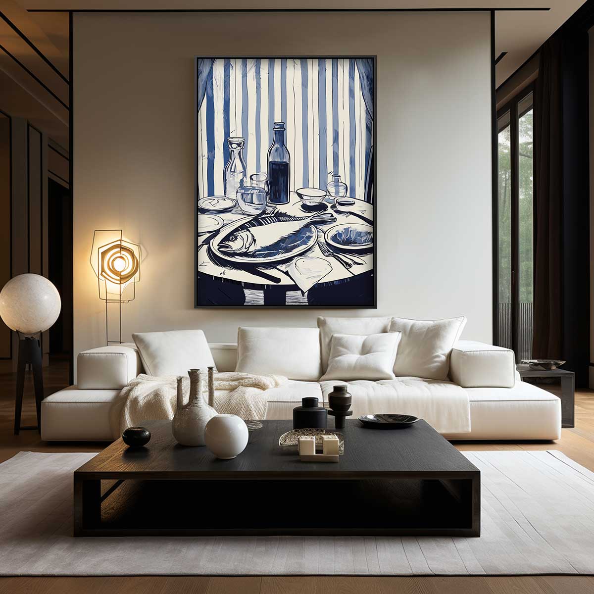 Rustieke Eettafel Scène – kunstwerk met zwarte baklijst