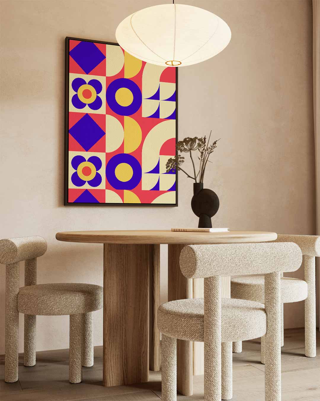 Retro Geometrische Print – kunstwerk met zwarte baklijst