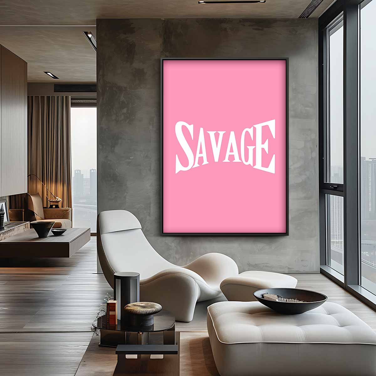 Gedurfde Typografie op Roze – staande wandkunst voor woonkamer of interieur