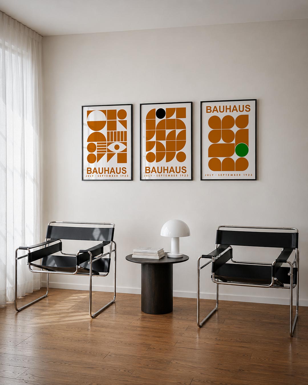Vormen en vlakken driedelige posterset – deze posterset in drie delen toont een speelse mix van cirkels, halve cirkels en