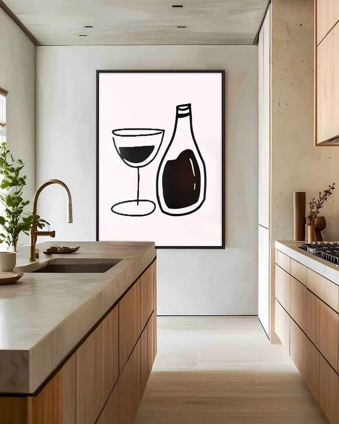 Minimalistische Wijnkunst – staand kunstwerk voor modern interieur