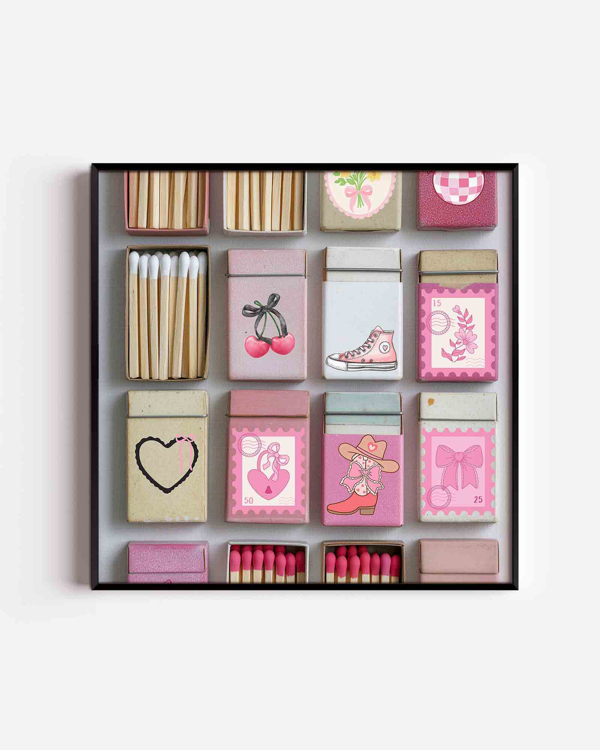 Roze luciferdoosjes – Pop Art vierkante poster als wanddecoratie