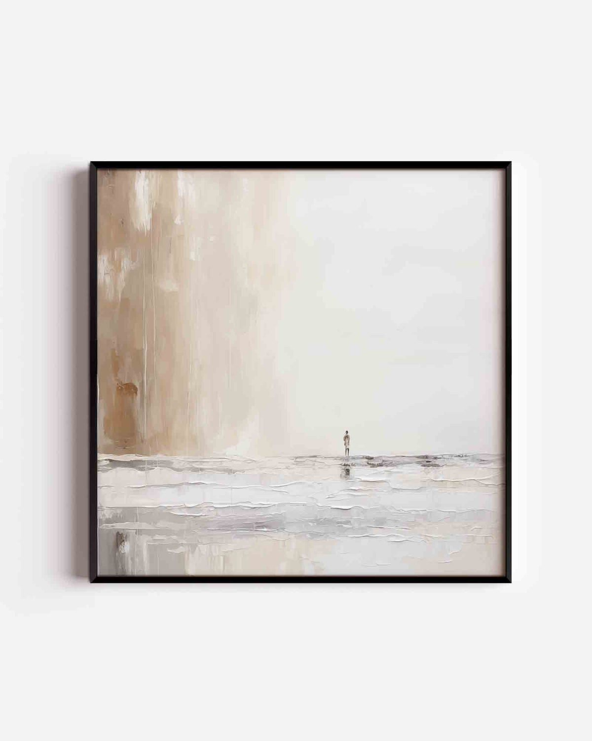 Figuur in beige landschap – abstracte vierkante poster als wanddecoratie