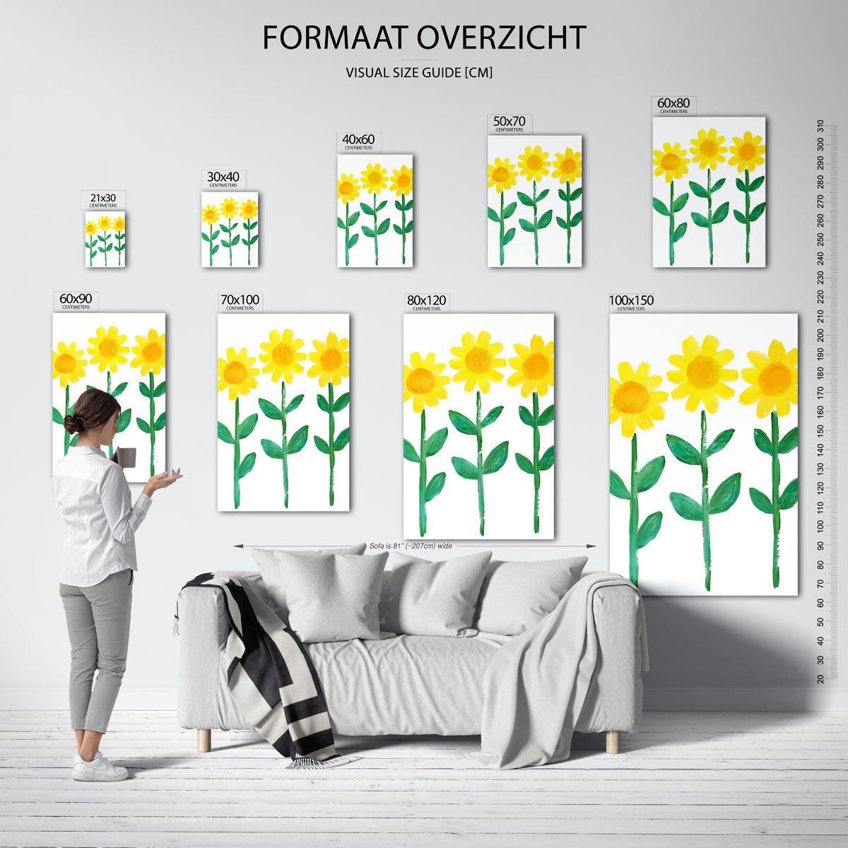 Drie zonnebloemen – staande muurposter met bloemen