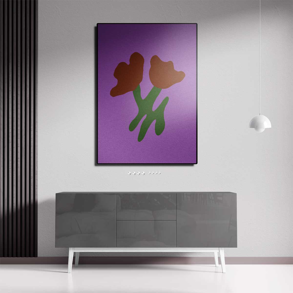 Simpele Bloemenschikking op Paarse Achtergrond – portret wandkunst van WallArtistic