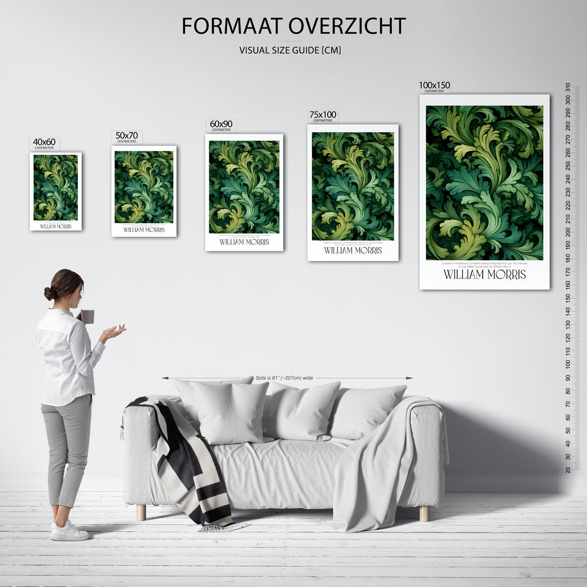 Groene bladpatronen – staande wanddecoratie van WallArtistic