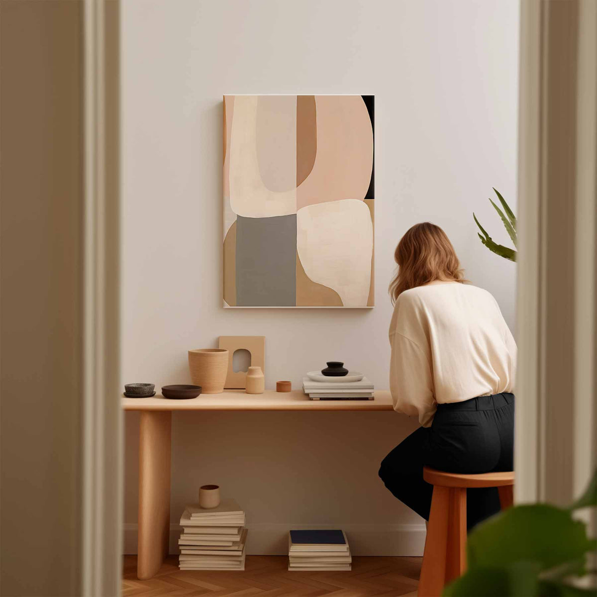 Minimalistische Abstractie in Aardetinten – portret kunstwerk als wanddecoratie, afbeelding 17
