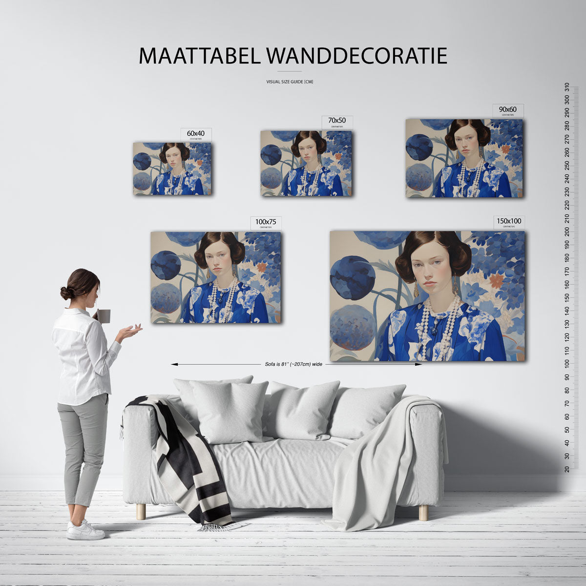 Vrouwelijk portret bloemen – Vrouwelijk – moderne liggende wanddecoratie