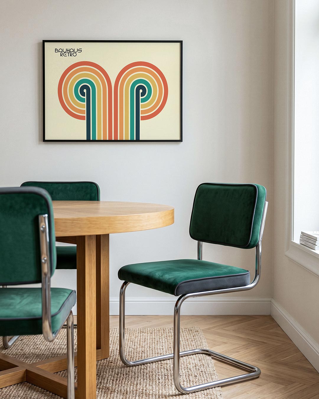 Kleurrijke lijnbogen – liggende Bauhaus poster voor aan de muur