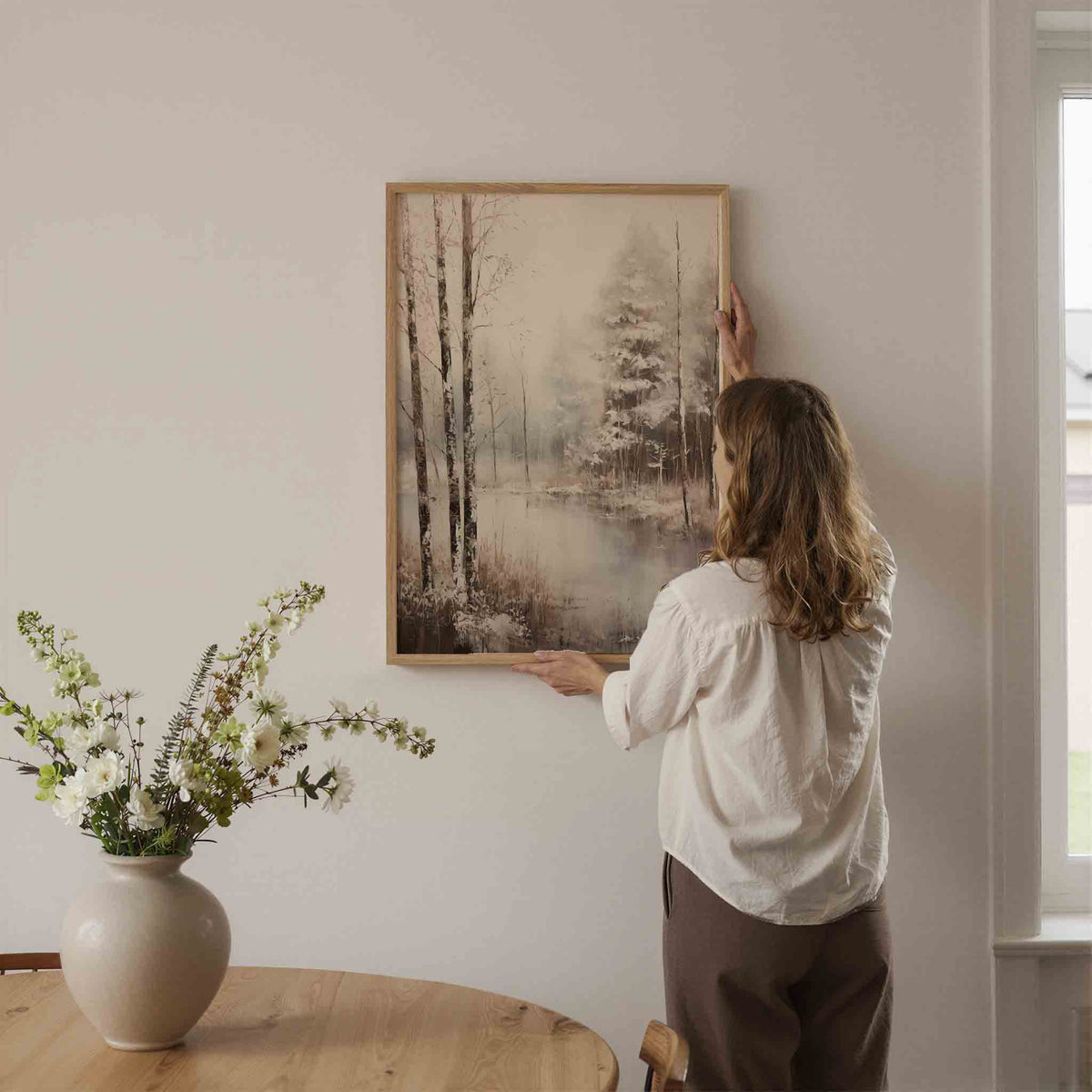 Winterlandschap met bomen – botanische wandkunst als portret poster