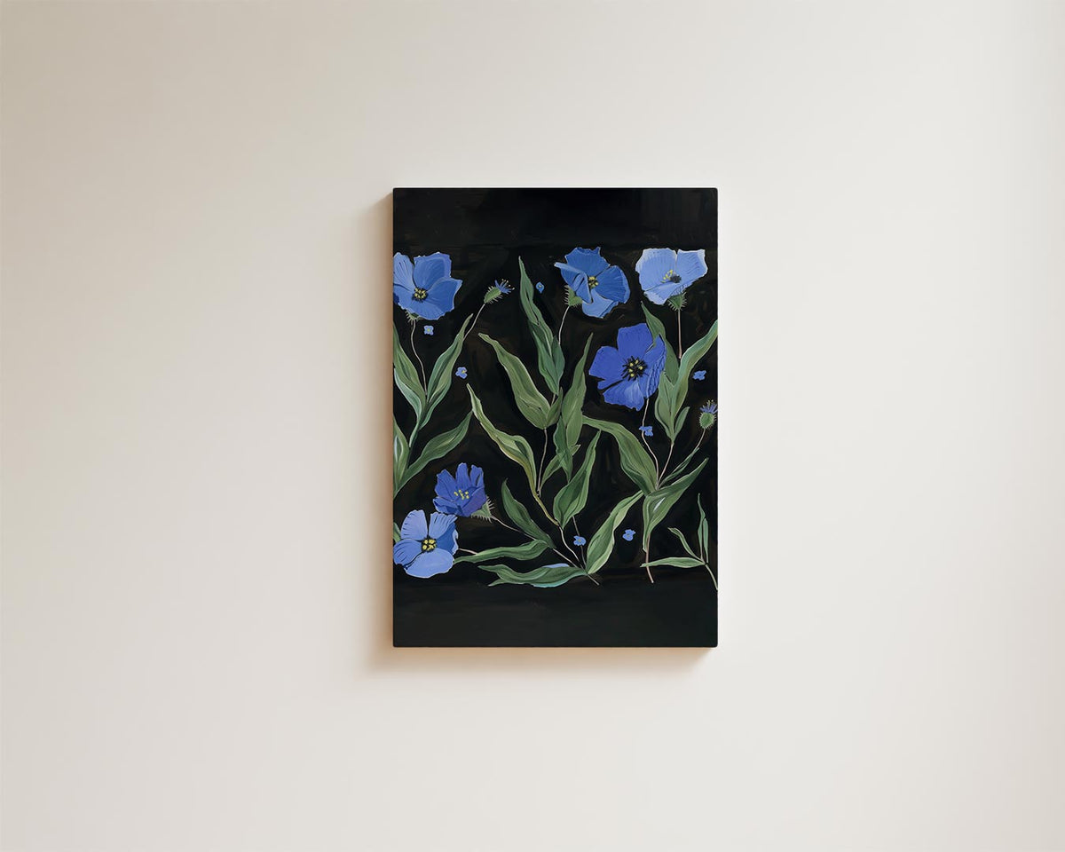 Blauw Bloemenfeest – modern portret kunstwerk van WallArtistic