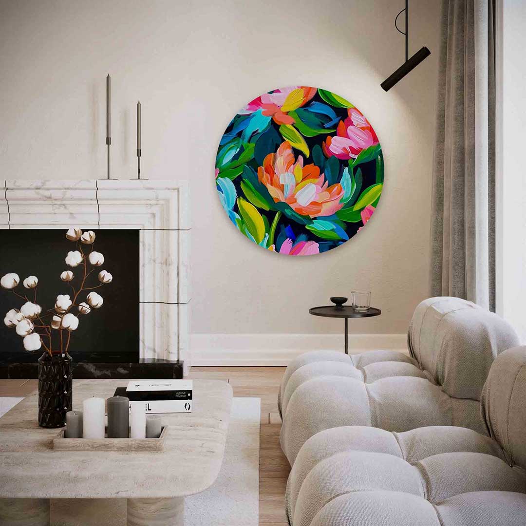 Bloemenpracht – abstracte textuur muurcirkel als wanddecoratie